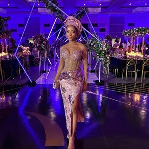 GORGEOUS CUSTOM MADE Aso Ebi Gown (Nigerian Wedding Guest). Beading.